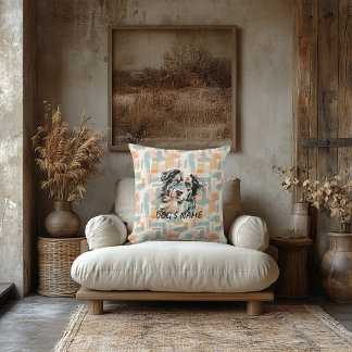 Custom Australian Shepherd Portrait Abstract Back Throw Pillow