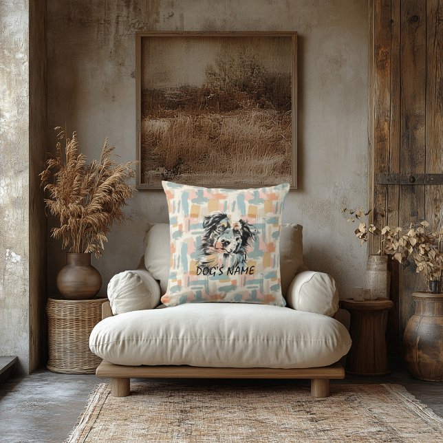 Custom Australian Shepherd Portrait Abstract Back Throw Pillow (Creator Uploaded)