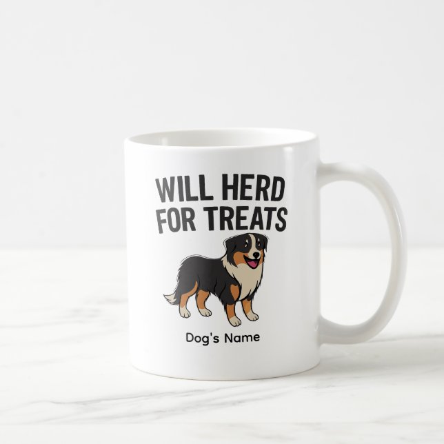 Custom Australian Shepherd “Will Herd for Treats”  Coffee Mug (Right)