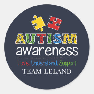 Custom Autism Awareness Love Understand Support Classic Round Sticker