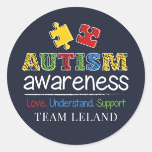 Custom Autism Awareness Love Understand Support Classic Round Sticker