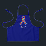 Custom Autism Awareness Ribbon Blue Personalized Apron<br><div class="desc">Custom Autism awareness ribbon apron for autistic friends or family. A cool proud autism mom or dad gift that can be personalized with any text below the puzzle piece ribbon of blue,  yellow,  and red. A neat Asperger Syndrome pride present.</div>