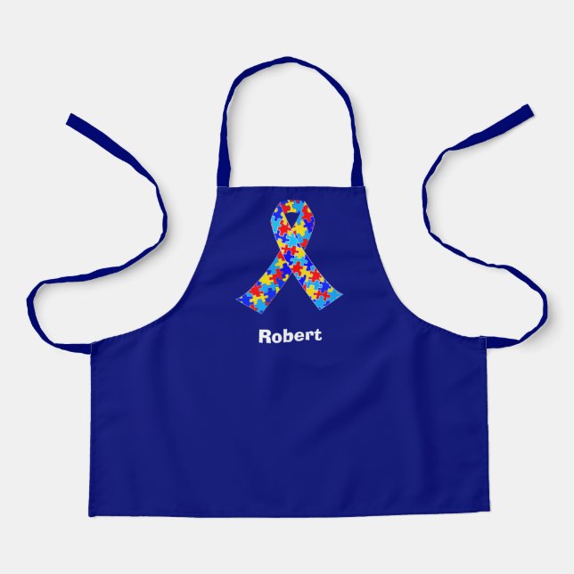 Custom Autism Awareness Ribbon Blue Personalized Apron (Front)