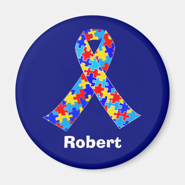 Custom Autism Awareness Ribbon Blue Personalized Magnet (Front)