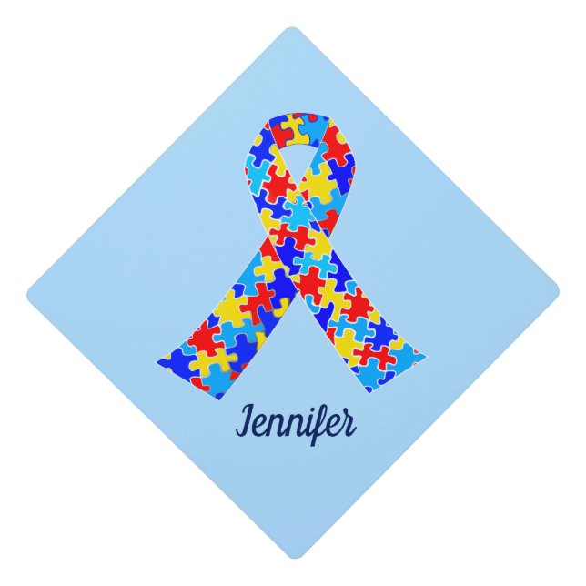 Custom Autism Awareness Ribbon Graduation Cap Topper (Front)