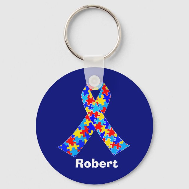 Custom Autism Awareness Ribbon Keychain (Front)
