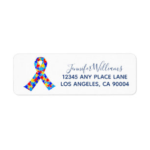 Custom Autism Awareness Ribbon Return Address