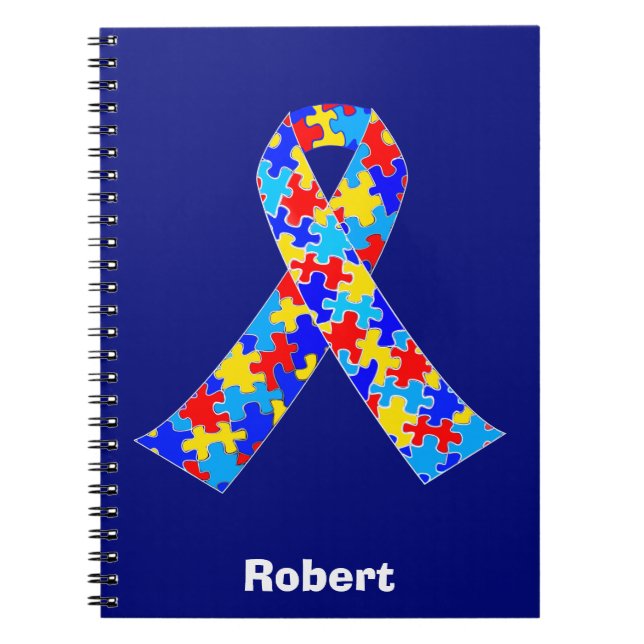 Custom Autism Awareness Ribbon Team Blue Notebook (Front)