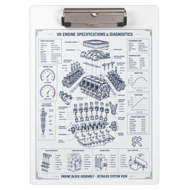 Custom Automotive Engine Schematic Blueprint Clipb Clipboard (Front)