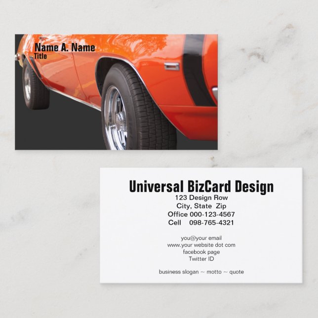 Custom Automotive Occupation Orange Automobile Business Card (Front/Back)