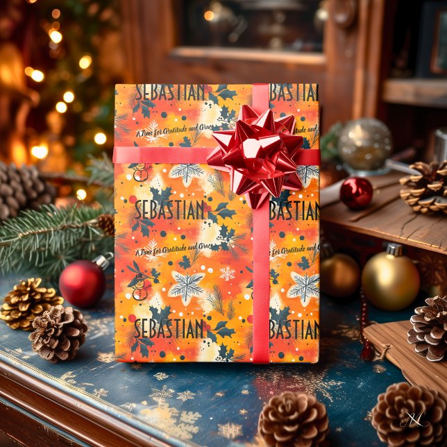 Custom Autumn Leaves and Snowflakes Christmas Wrapping Paper (Creator Uploaded)