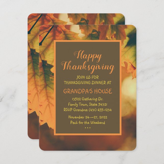 Custom Autumn Leaves Thanksgiving Dinner Invitation (Front/Back)