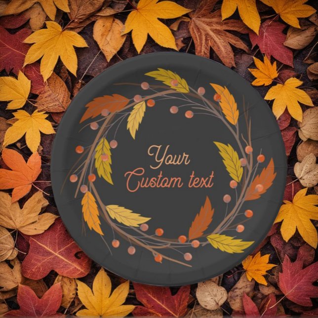 Custom Autumn Leaves Wreath Paper Plate (Creator Uploaded)