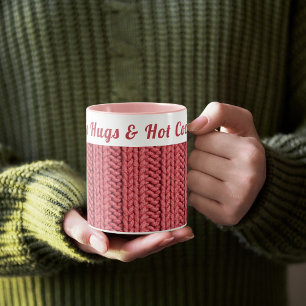 Custom Autumn Pink Cozy Winter   Hugs & Hot Cocoa  Mug