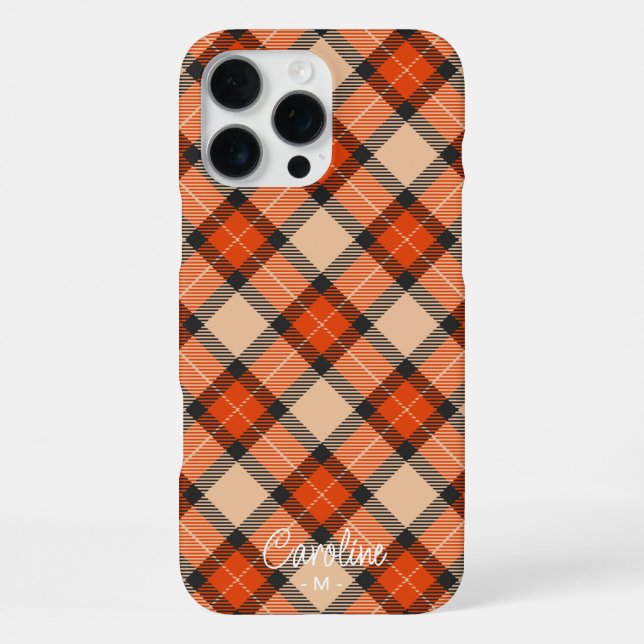 Custom Autumn Pumpkin Orange Brown Tartan Pattern iPhone Case (Back)