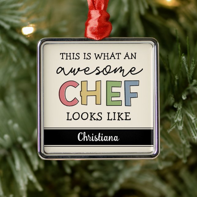Custom Awesome Chef Gifts | Best Chef Ever Funny Metal Ornament (Tree)