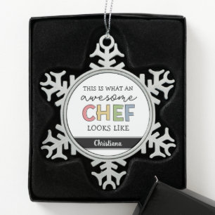 Custom Awesome Chef Gifts Best Chef Ever Funny Snowflake Pewter Christmas Ornament