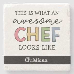 Custom Awesome Chef Gifts   Best Chef Ever Funny Stone Coaster