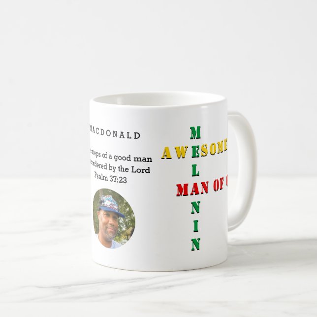 Custom Awesome Melanin MAN OF GOD Photo Coffee Mug (Front Right)