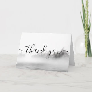 Custom B&W Lake Fog Calligraphy Thank You Card