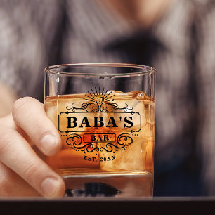 Custom Baba's Bar Year Established Glass