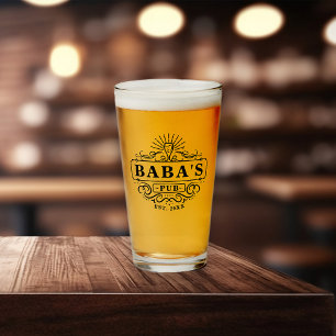 Custom Baba's Pub Year Established Glass