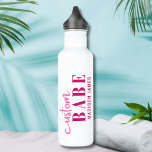 Custom Babe Funny Saying Personalized Name 710 Ml Water Bottle<br><div class="desc">Custom Babe Funny Saying Personalized Name Water Bottle features a simple design with the text "custom babe" in modern bright pink calligraphy script typography and personalized with your name. Perfect for a fun gift for mom, best friends, girlfriend, for birthday, Christmas, holidays, Mother's Day and more. Designed by Evco Studio...</div>