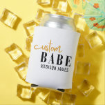 Custom Babe Funny Saying Personalized Name Can Cooler<br><div class="desc">Custom Babe Funny Saying Personalized Name Can Coolers features a simple design with the text "custom babe" in modern black and gold calligraphy script typography and personalized with your name. Perfect for a fun gift for mom, best friends, girlfriend, for birthday, Christmas, holidays, bridal shower, bachelorette party, Mother's Day and...</div>