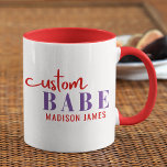 Custom Babe Funny Saying Personalized Name Mug<br><div class="desc">Custom Babe Funny Saying Personalized Name features a simple design with the text "custom babe" in modern red and purple calligraphy script typography and personalized with your name. Perfect for a fun gift for mom, best friends, girlfriend, for birthday, Christmas, holidays, Mother's Day and more. Designed by Evco Studio www.zazzle.com/store/evcostudio...</div>