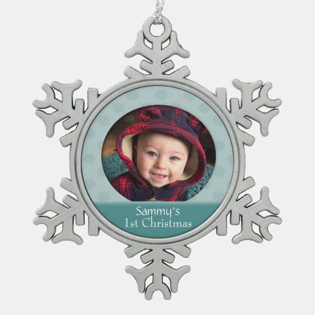 Custom Baby 1st Christmas Photo Snowflake Ornament (Front)