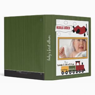 Custom Baby Album: Green Planes and Trains Binder