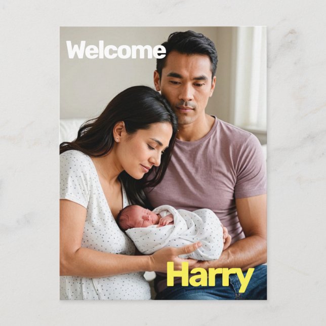 custom Baby Birth Announcement – Minimal  Postcard (Front)