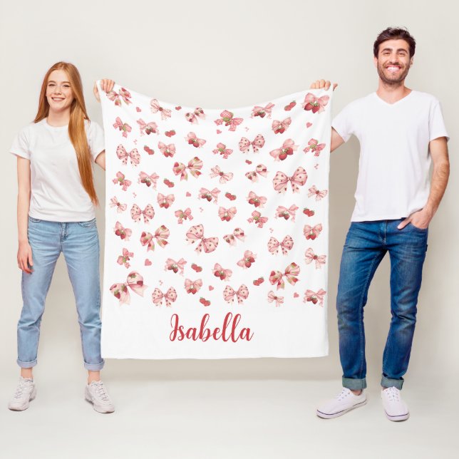 Custom baby blanket with pink bows & strawberries  (In Situ)