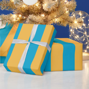 Custom Baby Blue and Yellow Vertical Stripes Wrapping Paper