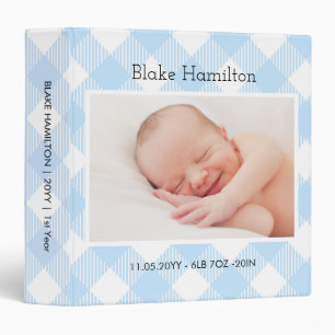 Custom Baby Boy 1st Photo Album Blue Newborn Binder