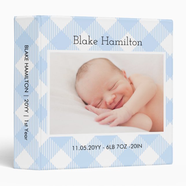 Custom Baby Boy 1st Photo Album Blue Newborn Binder (Front/Spine)