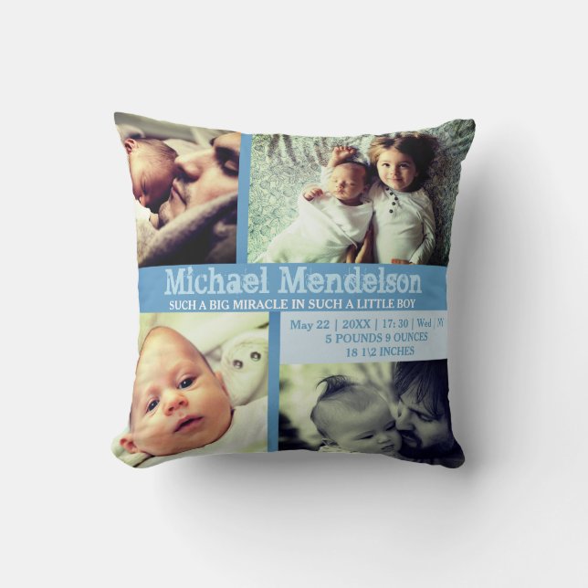 Custom Baby boy blue stat cushion (Front)