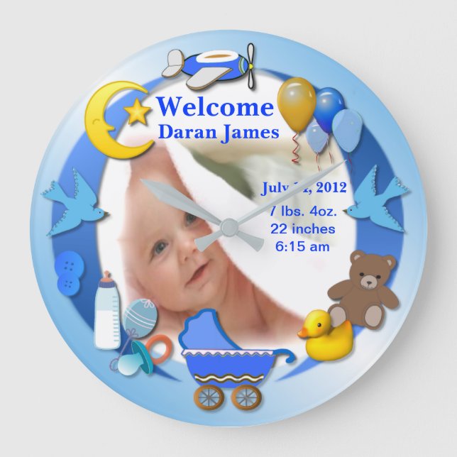 Custom Baby Boy Photo Large Clock (Front)