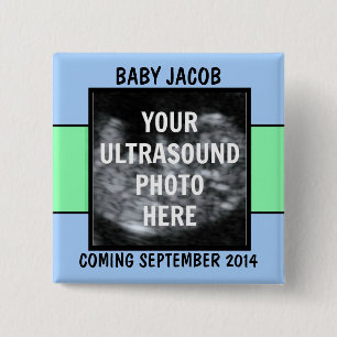 Custom Baby Boy Ultrasound Photo 2 Inch Square Button