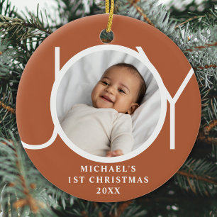 Custom Baby Boy's First Christmas Photo Joy Ceramic Ornament