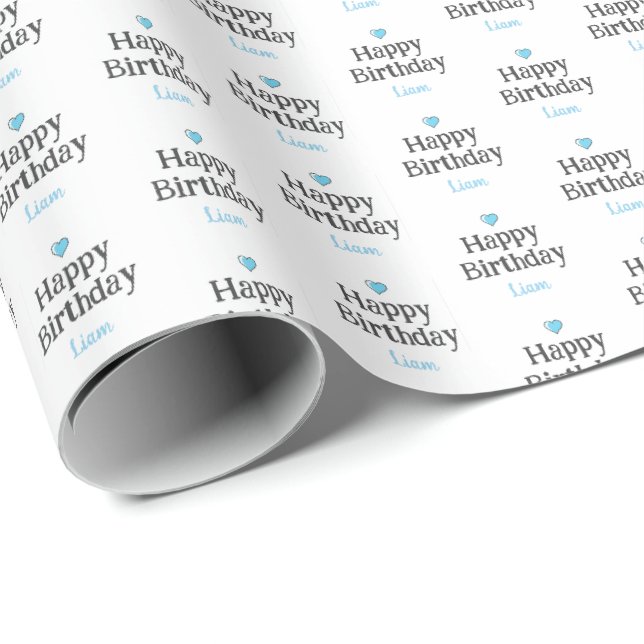 Custom Baby Boy's Happy Birthday Blue Name Wrapping Paper (Roll Corner)