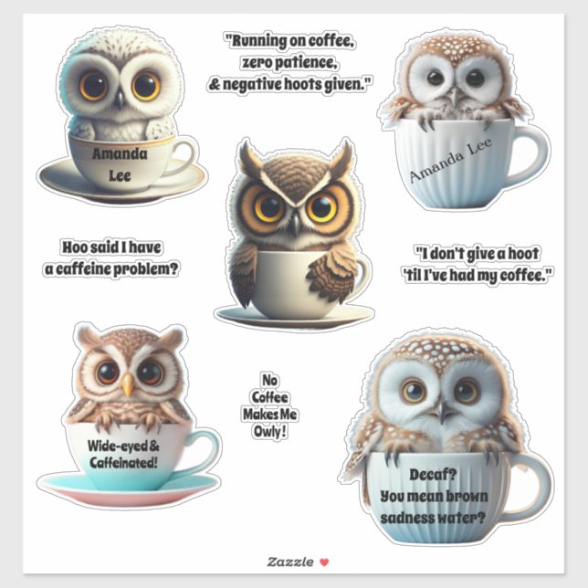 Custom Baby Chibi Owl Coffee Lovers Personalize  (Sheet)