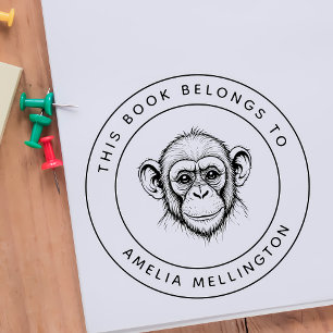 Custom Baby Chimp This Book Belongs To Kid's Name Self-inking Stamp