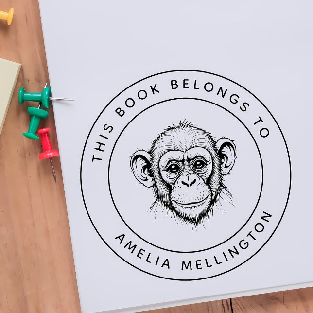 Custom Baby Chimp This Book Belongs To Kid's Name Self-inking Stamp (Creator Uploaded)