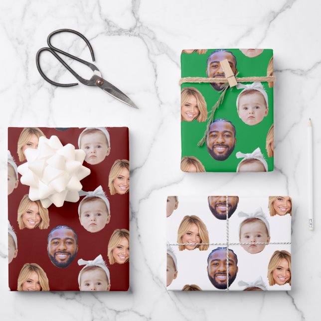 Custom Baby Dad Mom Face Mug Baby 3 Photos Wrapping Paper Sheet (Front)