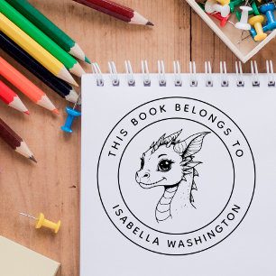 Custom Baby Dragon This Book Belongs To Kid's Name Rubber Stamp