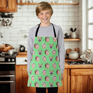 Custom Baby Face, Custom Family 3 Photos Green Apron