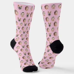 Custom Baby Face, Custom Family 3 Photos Pink Socks