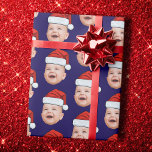 Custom Baby Face Photo Santa Hat Christmas Blue Wrapping Paper<br><div class="desc">Custom Baby Face Photo Santa Hat Christmas Blue Wrapping Paper</div>
