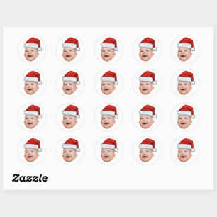 Custom Baby Face Photo Santa Hat Christmas Classic Round Sticker